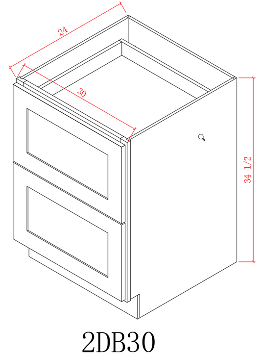 Base 30" - Dark Ash 30 Inch 2 Drawer Base Cabinet