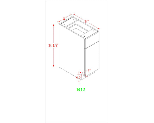 Base 12"- Dark Grain 12 Inches Base Cabinet