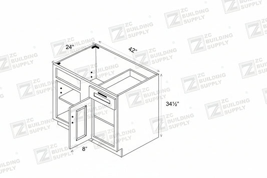Base 39"-Pure White 39 Inches Blind Corner Base Cabinet - ZCBuildingSupply