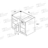 Base 39" - American Oak 39 Inch Blind Corner Base Cabinet