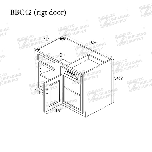 Base 42"-Natural Shaker Base Blind Corner 42"-42"W x 24"D x 34.5"H--- BBC42