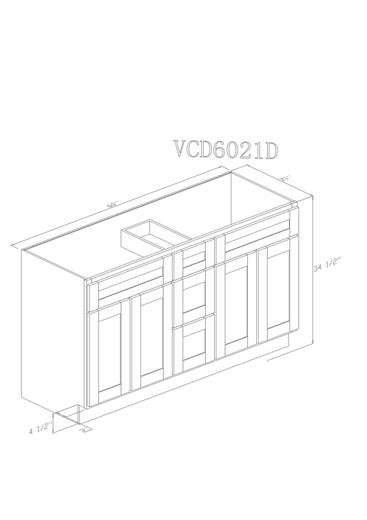 60" Vanity Blue Shaker (Without sink and countertop) Single or Double Sinks