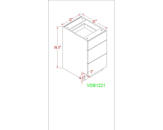 12" Vanity White Oak (Without sink and countertop) 3 Drawers