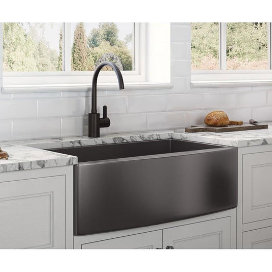 33" Kitchen Gunmetal Black Stainless Steel Undermount Single Farm Sink