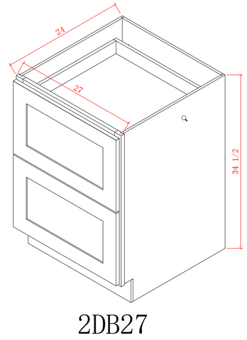 Base 27" - American Oak 27 Inch 2 Drawer Base Cabinet