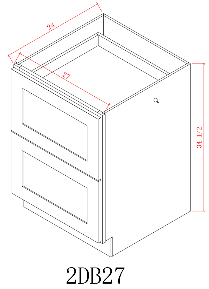 Base 27" - Pure Black 27 Inches 2 Drawer Base Cabinet/27"