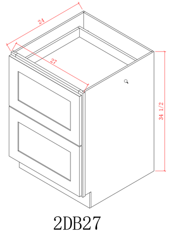 Base 27" - Pure Black 27 Inches 2 Drawer Base Cabinet/27"