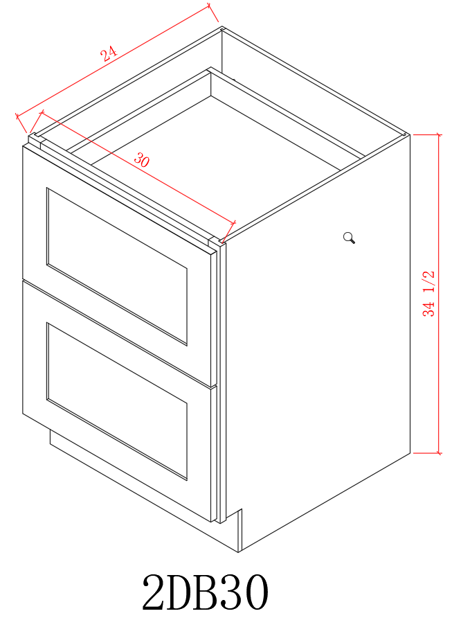 Base 30" - Pure Grey 30 Inches 2 Drawer Base Cabinet