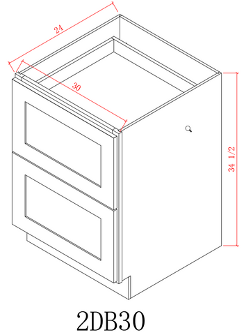 Base 30" - American Oak 30 Inch 2 Drawer Base Cabinet