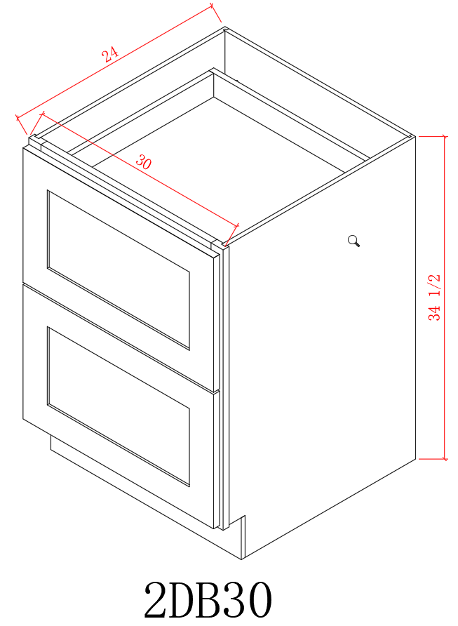 Base 30" - Pure Black 30 Inches 2 Drawer Base Cabinet/30"