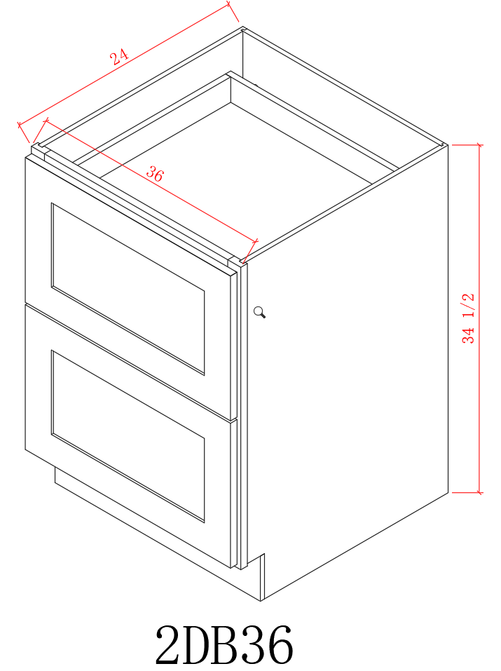 Base 36" - Pure Grey 36 Inches 2 Drawer Base Cabinet
