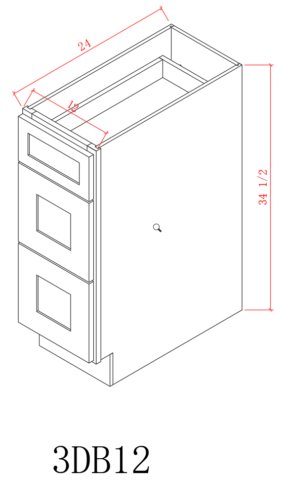 Base 12" - Cognac 12 Inch 3 Drawer Base Cabinet