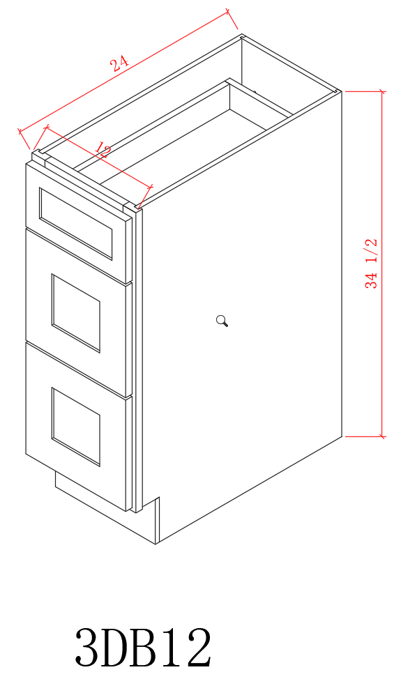 Base 12" - Classic White 12 Inches 3 Drawer Base Cabinet