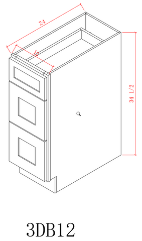 Base 12" - Classic White 12 Inches 3 Drawer Base Cabinet