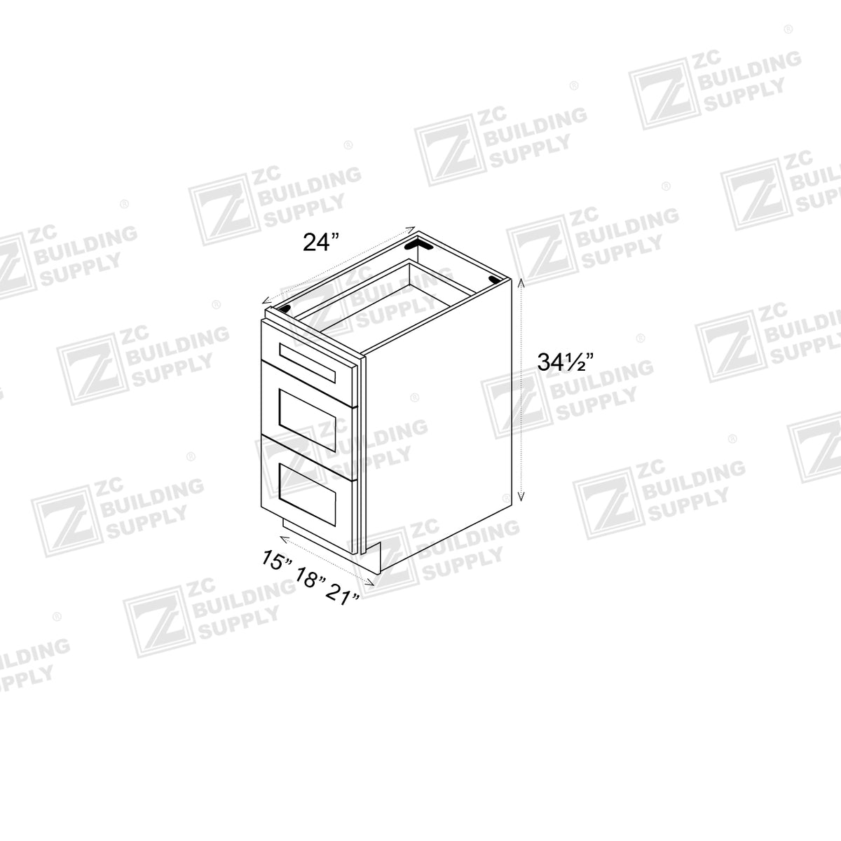 Base 21" - Light Grain 21 Inches 3 Drawer Base Cabinet