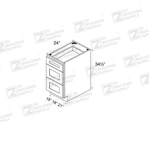 Base 21" - Light Grain 21 Inches 3 Drawer Base Cabinet