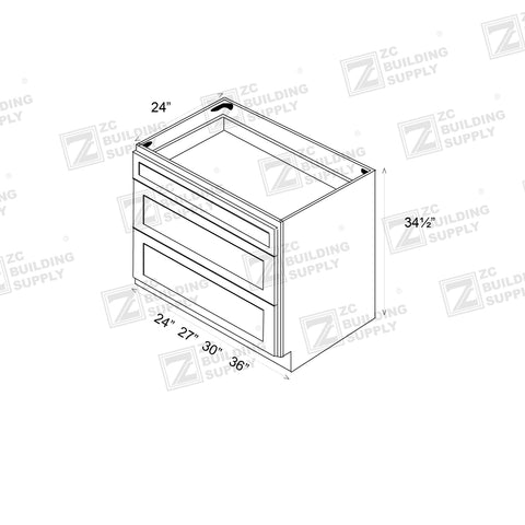 Base 30" - Blue Shaker 30 Inches 3 Drawer Base Cabinet