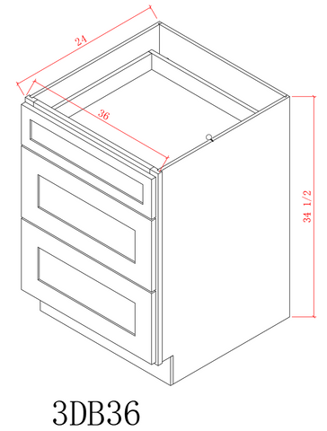 Base 36" - Pure White 36 Inches 3 Drawer Base Cabinet