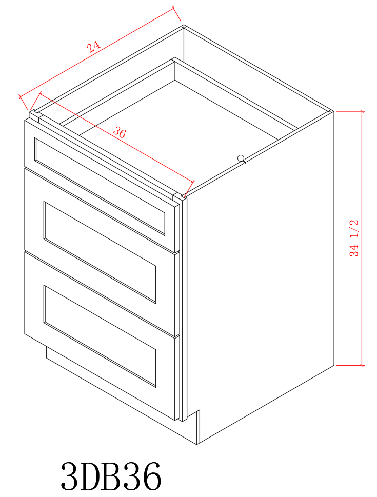 Base 36" - Ethan Green 36 Inches 3 Drawer Base Cabinet
