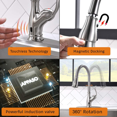 APS170TL Infrared  Motion Senor Hands-Free Kitchen Faucet with brush and soap bottle