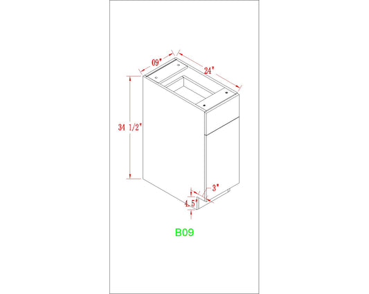 Base 09" - Dark Grain 9 Inches Base Cabinet