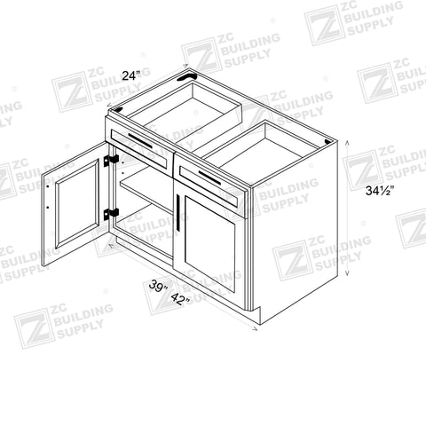 Base 39" - Slim Oak39 Inches Base Cabinet