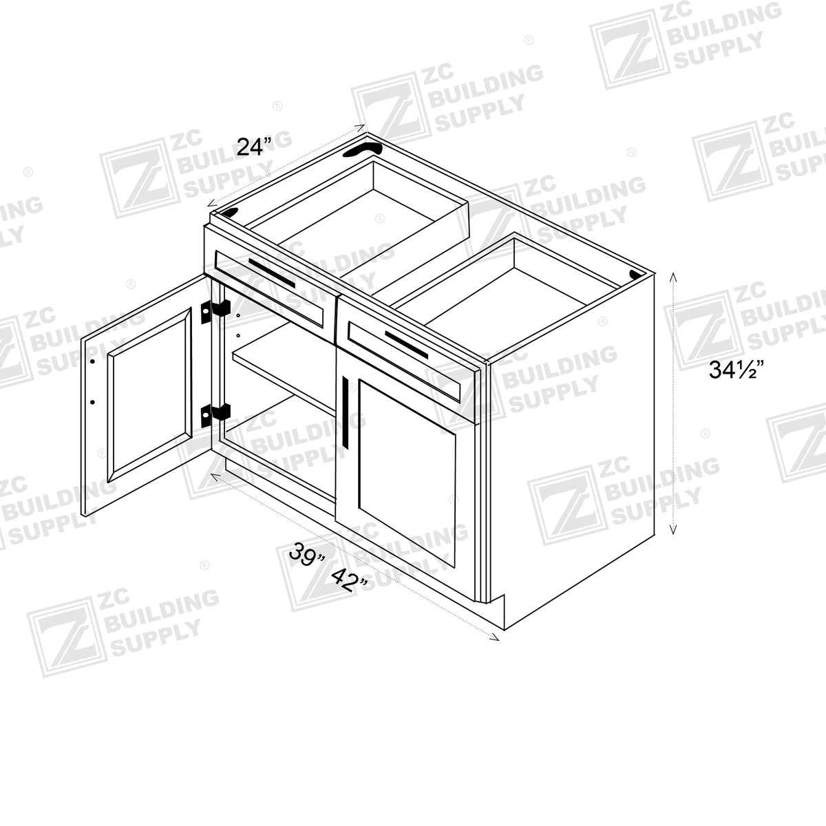 Base 42" - Slim Oak 42 Inches Base Cabinet