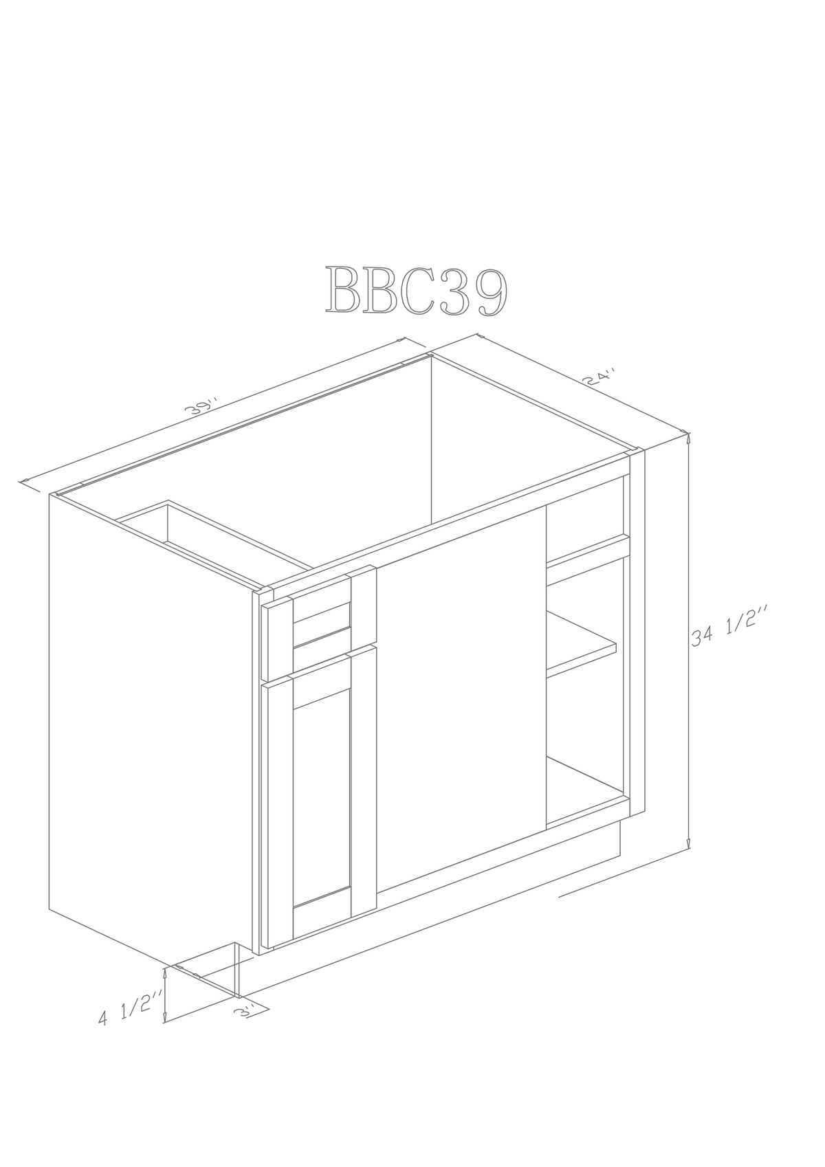 Base 39" - Pure Black 39 Inches Blind Corner Base Cabinet/Right Side Door