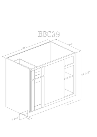 Base 39" - Shiny White 39 Inch Blind Corner Base Cabinet - ZCBuildingSupply