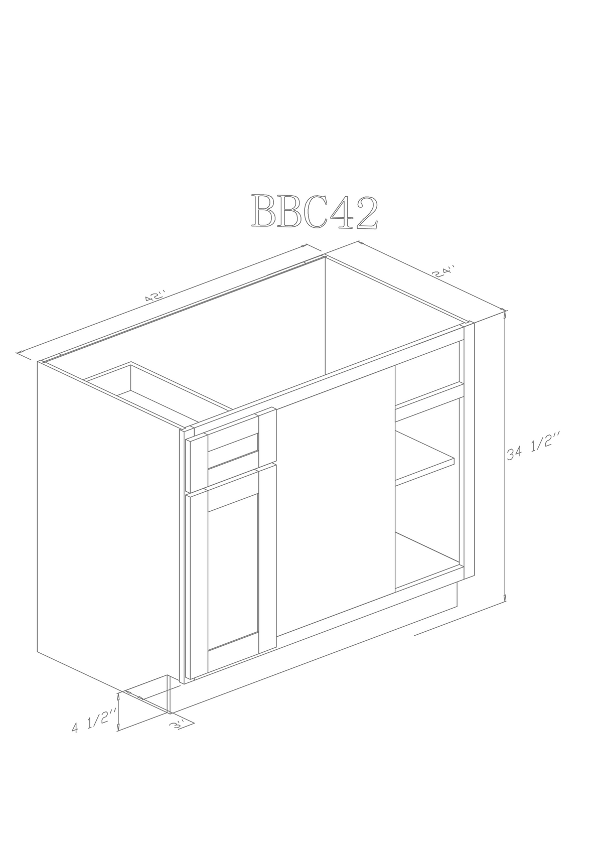 Base 42"-Pure White 42 Inches Blind Corner Base Cabinet - ZCBuildingSupply