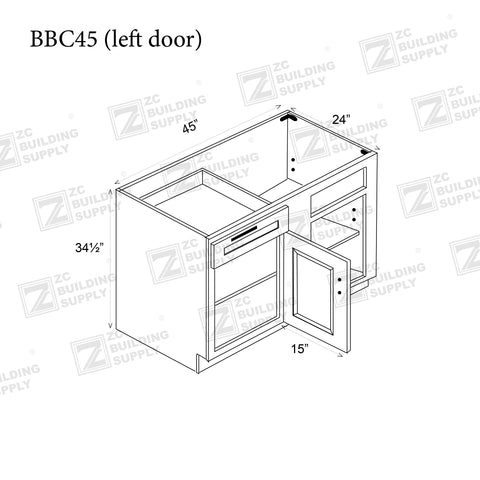 Base 45"-Slim Oak Base Blind Corner 45"-45"W x 24"D x 34.5"H--- BBC45