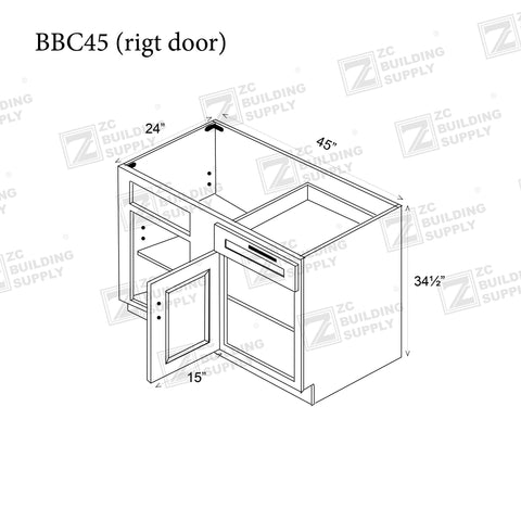Base 45"-Slim Oak Base Blind Corner 45"-45"W x 24"D x 34.5"H--- BBC45