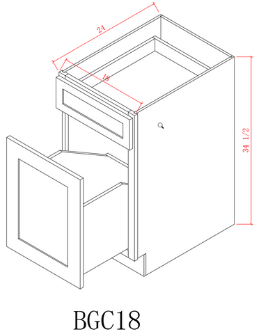 Base 18" - Pure Grey 18 Inches Garbage Base Cabinet With Soft Close