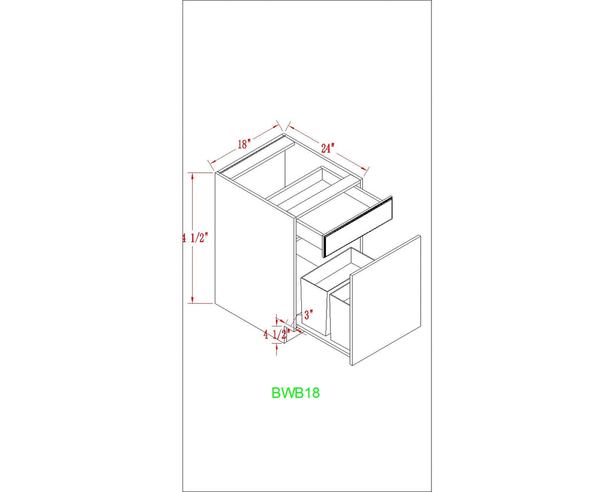 Base 18" - Dark Ash 18 Inches Garbage Base Cabinet