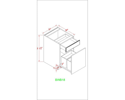 Base 18" - Dark Ash 18 Inches Garbage Base Cabinet