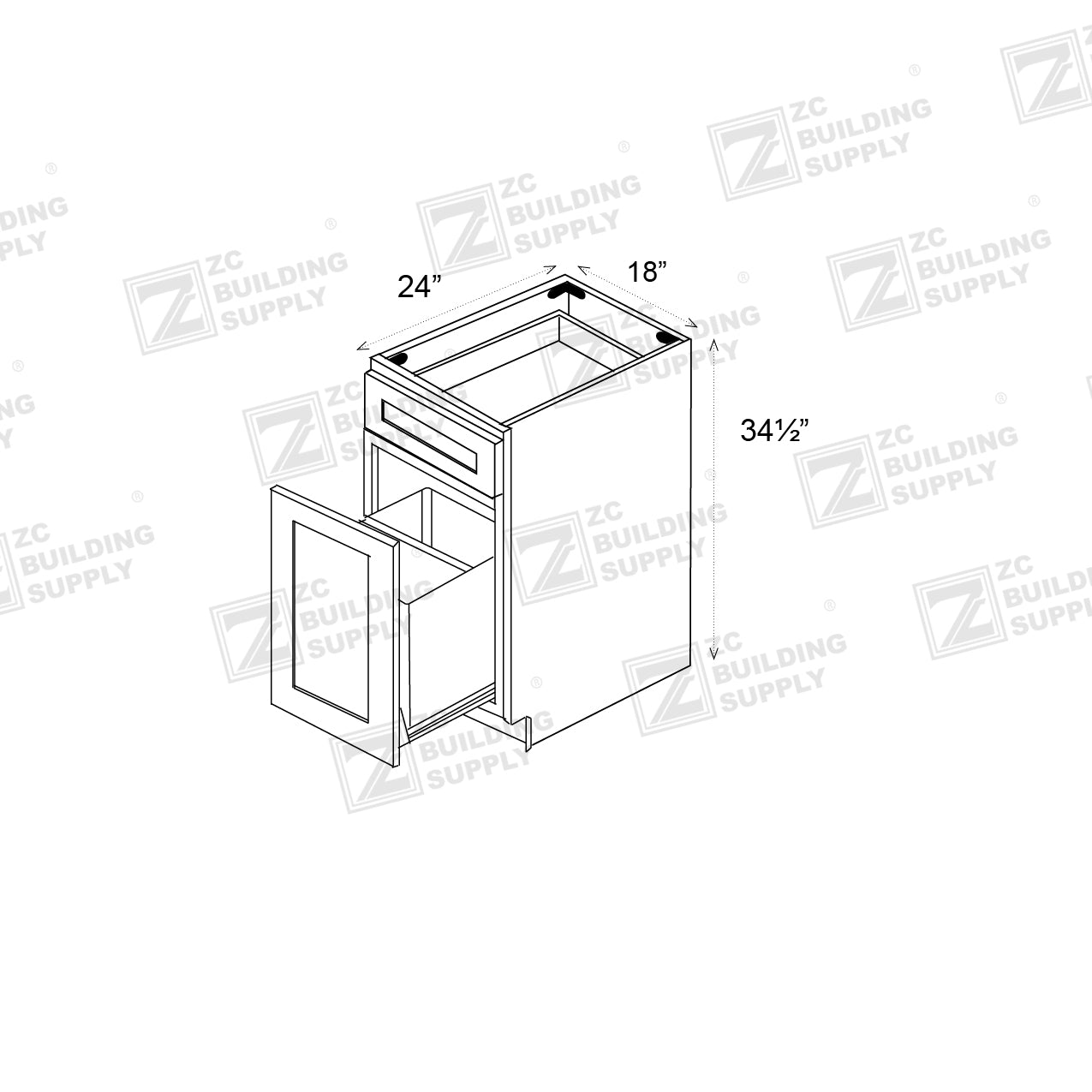 Base 18" - Hunter Green 18 Inches Garbage Base Cabinet - ZCBuildingSupply