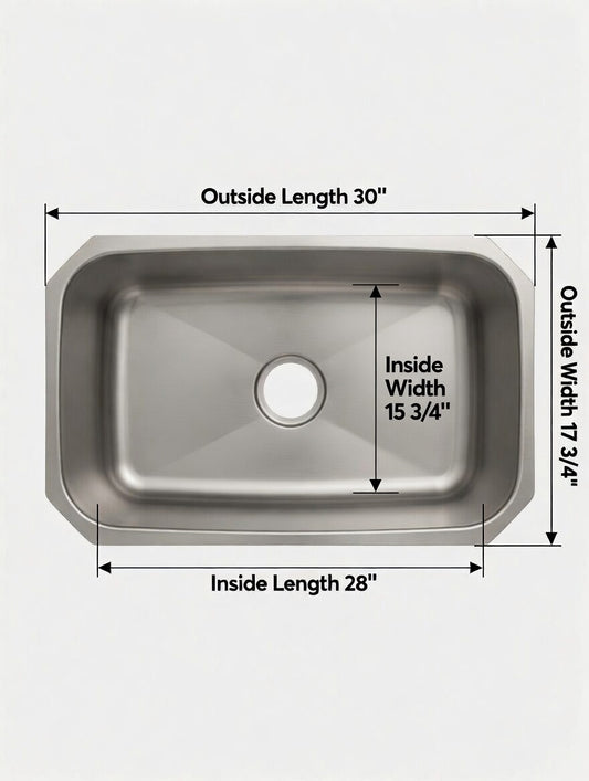 28" Kitchen Sink Stainless Steel Undermount Single 3017