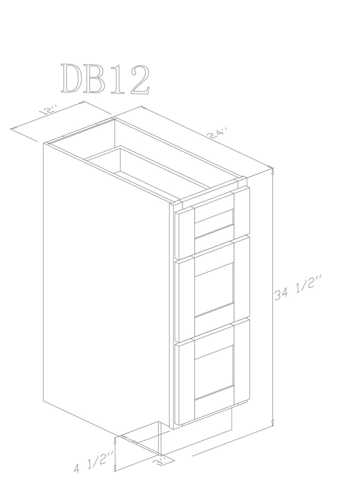 Base 12" - Blue Shaker 12 Inches 3 Drawer Base Cabinet