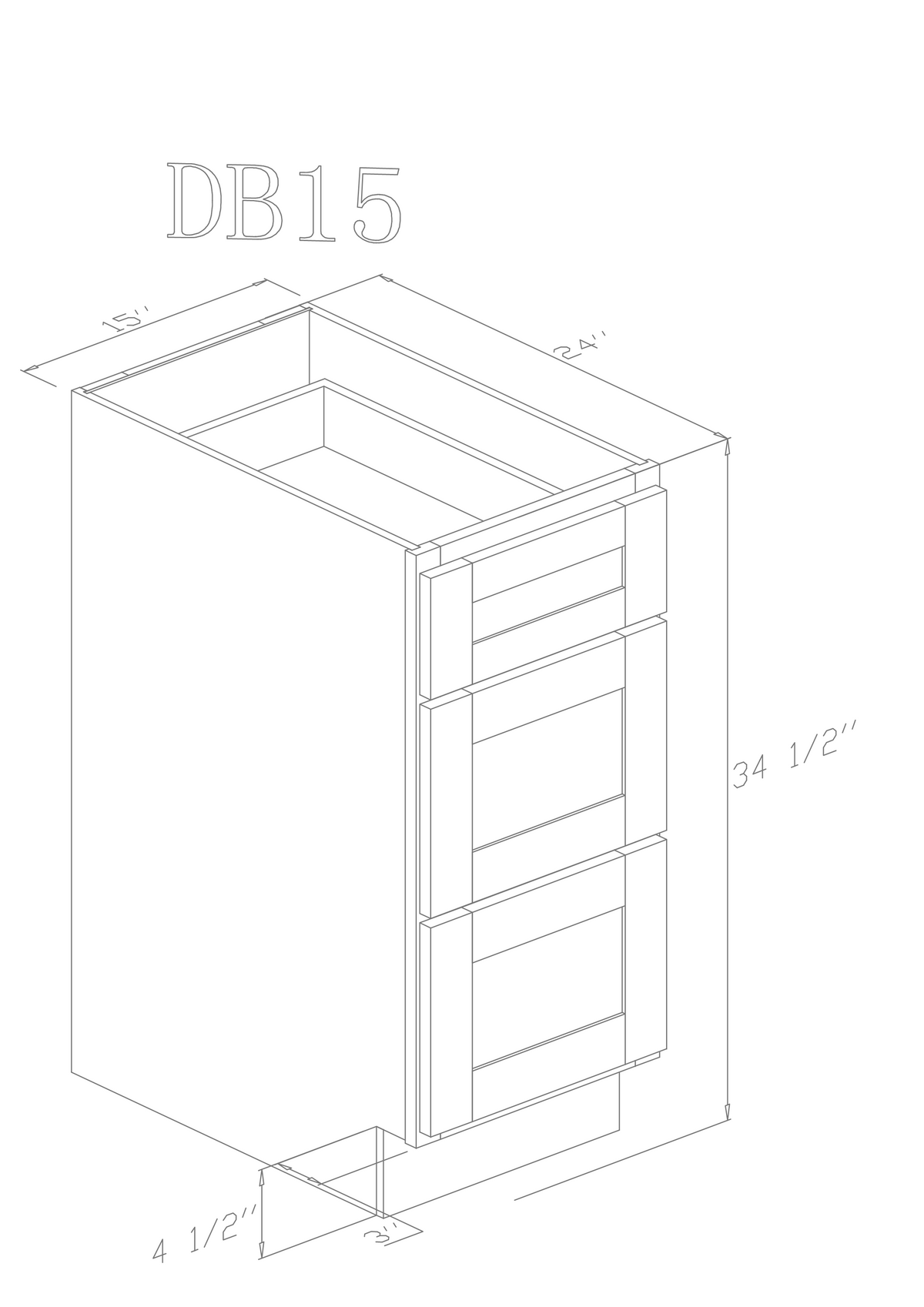 Base 15" -  Natural Shaker  15 Inches 3 Drawers Base Cabinet