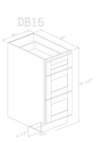 Base 15" - Dusty Grey 15 Inches 3 Drawer Base Cabinet