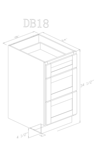 Base 18" - Blue Shaker 18 Inches 3 Drawer Base Cabinet