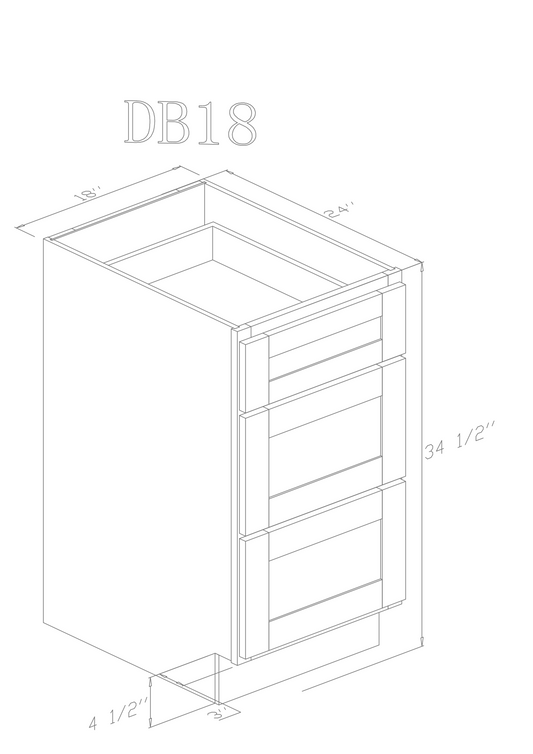 Base 18" - American Oak 18 Inch 3 Drawer Base Cabinet
