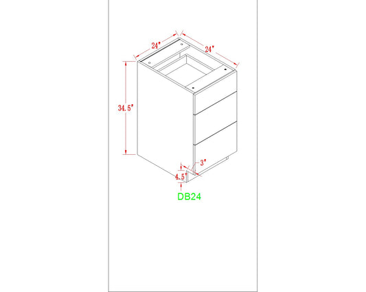 Base 24" - Dark Grain 24 Inch 3 Drawer Base Cabinet