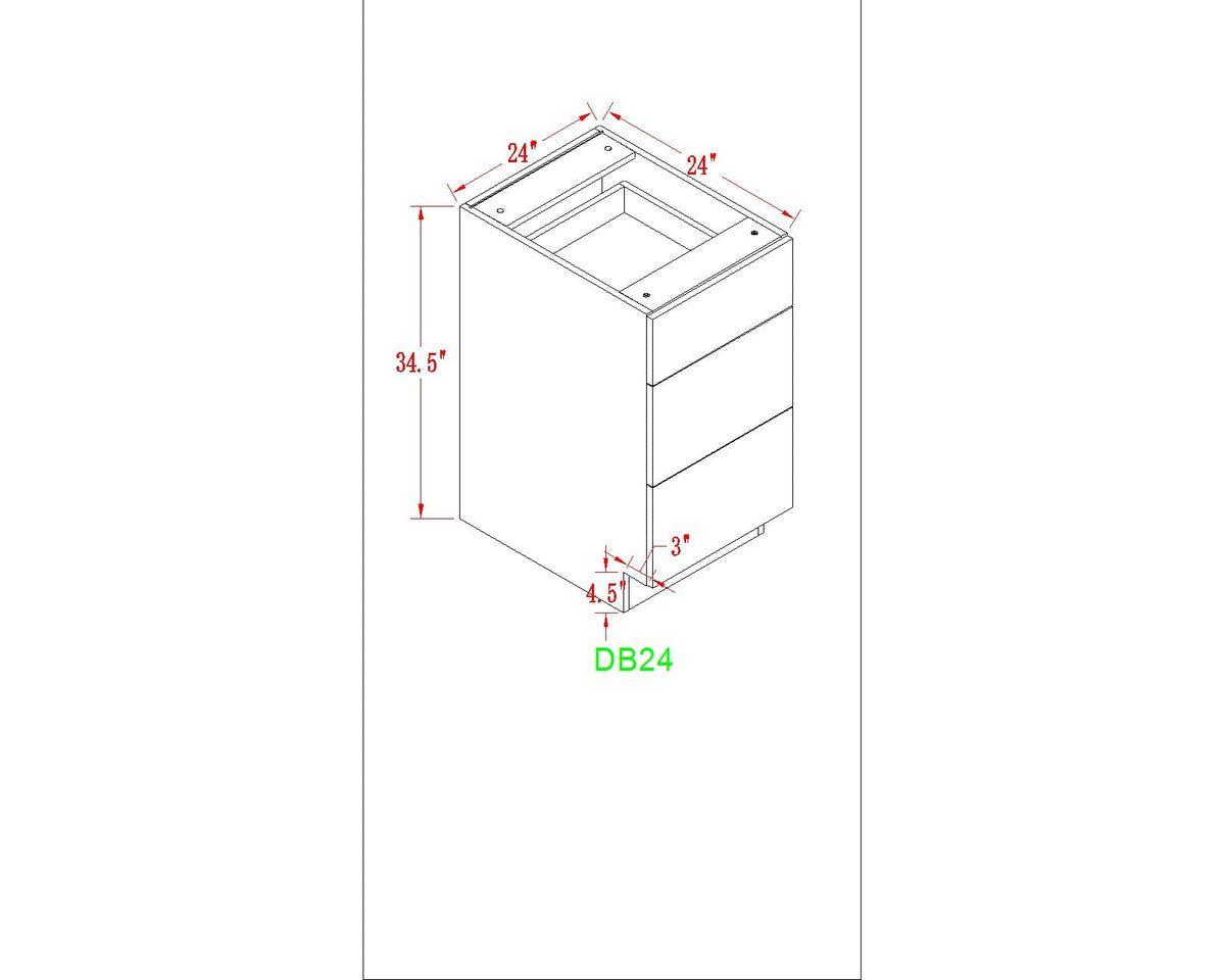 Base 24" - Dark Ash 24 Inch 3 Drawer Base Cabinet