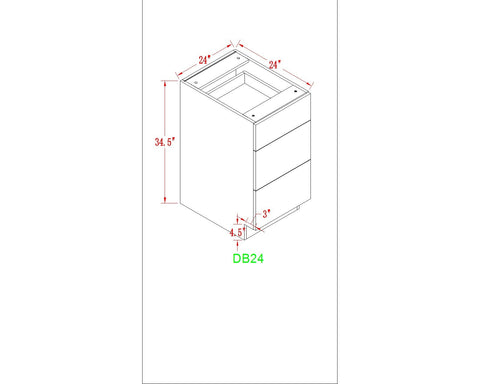 Base 24" - Dark Ash 24 Inch 3 Drawer Base Cabinet