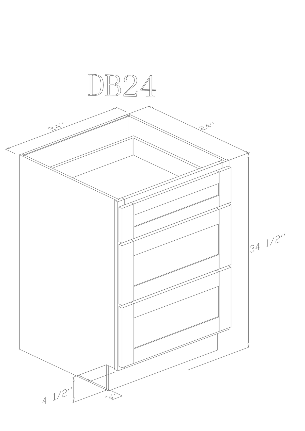 Base 24" - Blue Shaker 24 Inches 3 Drawer Base Cabinet