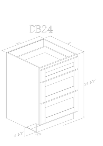 Base 24" - Blue Shaker 24 Inches 3 Drawer Base Cabinet