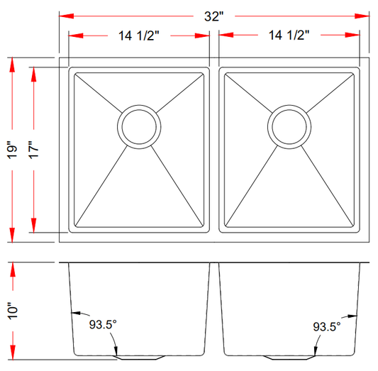 30" Kitchen Sink Stainless Steel Undermount Double sink 3219D - ZCBuildingSupply