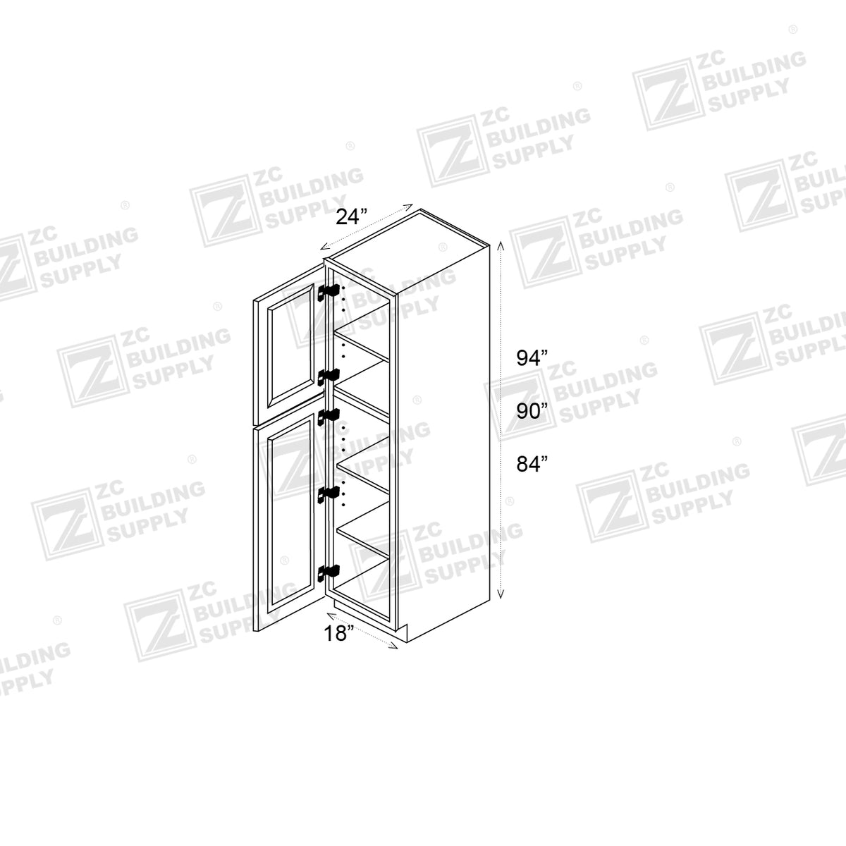 Tall 18" - Pure Black 18 Inch Pantry Cabinet/94" Face