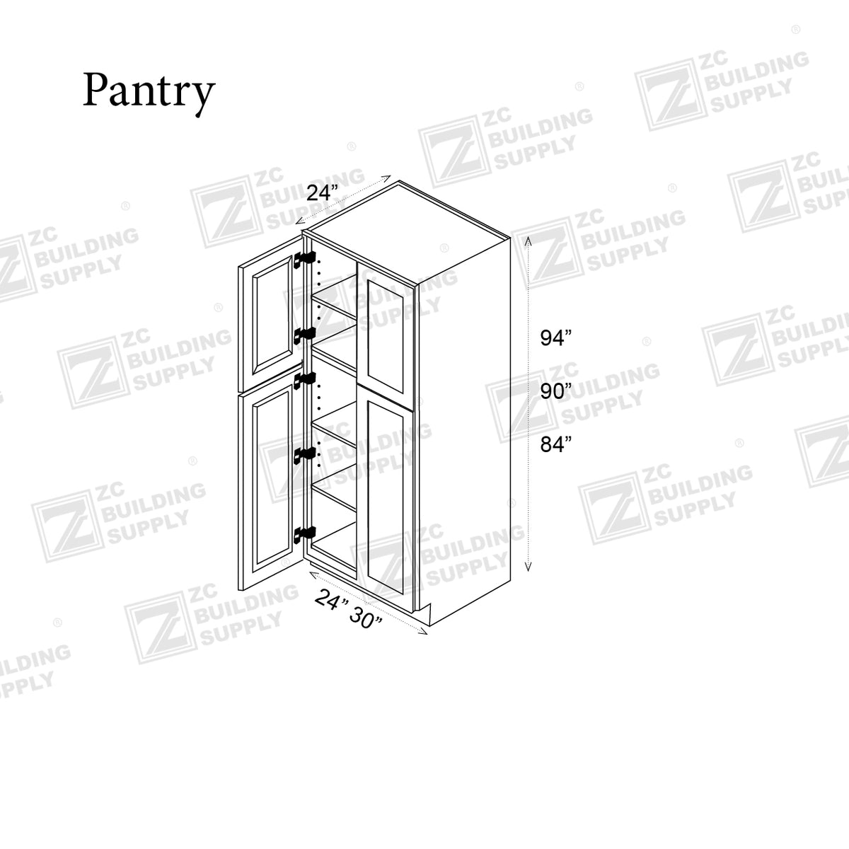 Tall 24" - Pure Black 24 Inch Pantry Cabinet/94" Face